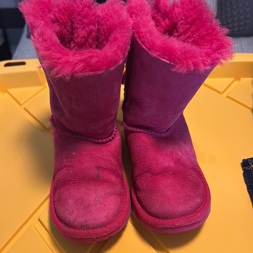 UGG Pink Mid-Calf Suede Boots with Furry Trim